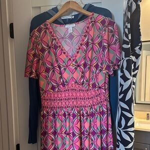 London Times Pink Geometric Midi Dress